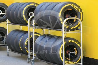 World © Octane Photographic Ltd. Renault Sport F1 Team Pirelli tyres. Thursday 12th May 2016, F1 Spanish GP Set up, Circuit de Barcelona Catalunya, Spain. Digital Ref :1532CB1D1860