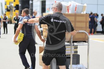 World © Octane Photographic Ltd. Renault Sport F1 Team RS16 large parts delivery. Thursday 12th May 2016, F1 Spanish GP Set up, Circuit de Barcelona Catalunya, Spain. Digital Ref : 1532CB1D2392