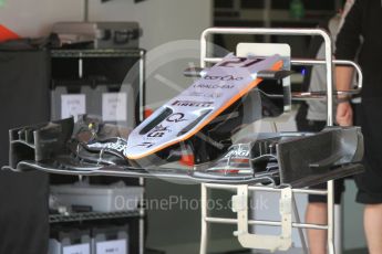 World © Octane Photographic Ltd. Sahara Force India VJM09 front wings. Thursday 12th May 2016, F1 Spanish GP Set up, Circuit de Barcelona Catalunya, Spain. Digital Ref :1532CB1D2586