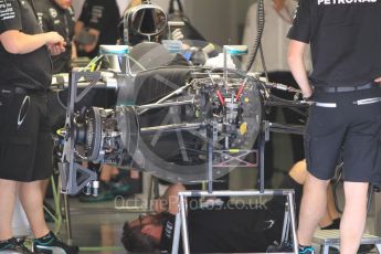 World © Octane Photographic Ltd. Mercedes AMG Petronas W07 Hybrid front suspension. Thursday 12th May 2016, F1 Spanish GP Set up, Circuit de Barcelona Catalunya, Spain. Digital Ref :1532CB1D2626