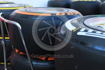 World © Octane Photographic Ltd. Scuderia Ferrari Pirelli tyre choices. Thursday 12th May 2016, F1 Spanish GP Set up, Circuit de Barcelona Catalunya, Spain. Digital Ref :1532CB7D6291