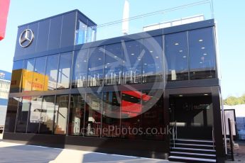 World © Octane Photographic Ltd. Mercedes AMG Petronas Hospitality unit. Thursday 12th May 2016, F1 Spanish GP Set up, Circuit de Barcelona Catalunya, Spain. Digital Ref :1532CB7D6298
