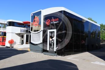 World © Octane Photographic Ltd. Haas F1 Team hospitality unit. Thursday 12th May 2016, F1 Spanish GP Set up, Circuit de Barcelona Catalunya, Spain. Digital Ref :1532CB7D6326