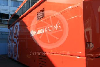 World © Octane Photographic Ltd. Manor Racing transporter. Thursday 12th May 2016, F1 Spanish GP Set up, Circuit de Barcelona Catalunya, Spain. Digital Ref :1532CB7D6329