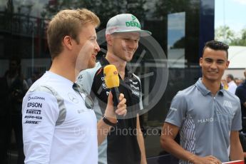 World © Octane Photographic Ltd. Nico Rosberg, Nico Hulkenburg and Pascal Wehrlein signing the #F1isZURUECK sign. Thursday 12th May 2016, F1 Spanish GP Set up, Circuit de Barcelona Catalunya, Spain. Digital Ref :1532CB7D6549