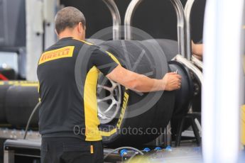 World © Octane Photographic Ltd. Pirelli tyre fitting. Thursday 12th May 2016, GP2 Thursday setup, Circuit de Barcelona Catalunya, Spain. Digital Ref :1533CB1D1896