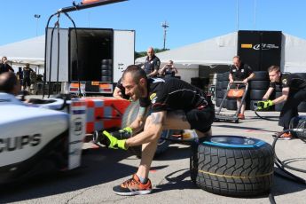 World © Octane Photographic Ltd. MP Motorsport - GP2/11 – Practice pitstop. Thursday 12th May 2016, GP2 Thursday setup, Circuit de Barcelona Catalunya, Spain. Digital Ref :1533CB7D6356