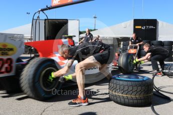 World © Octane Photographic Ltd. MP Motorsport - GP2/11 – Practice pitstop. Thursday 12th May 2016, GP2 Thursday setup, Circuit de Barcelona Catalunya, Spain. Digital Ref :1533CB7D6360