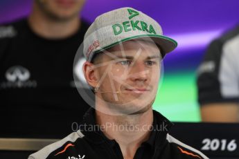 World © Octane Photographic Ltd. F1 USA Grand Prix, Austin Texas – Circuit of the Americas (COTA) Drivers’ Press Conference. Thursday 20th October 2016. Sahara Force India - Nico Hulkenberg. Digital Ref :1739LB1D9028