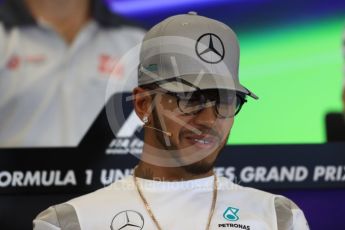 World © Octane Photographic Ltd. F1 USA Grand Prix, Austin Texas – Circuit of the Americas (COTA) Drivers’ Press Conference. Thursday 20th October 2016. Mercedes AMG Petronas – Lewis Hamilton. Digital Ref :1739LB1D9131