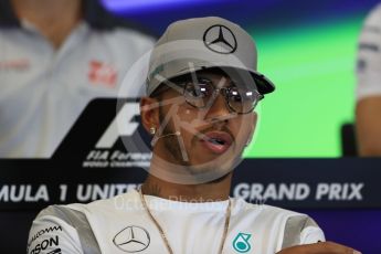 World © Octane Photographic Ltd. F1 USA Grand Prix, Austin Texas – Circuit of the Americas (COTA) Drivers’ Press Conference. Thursday 20th October 2016. Mercedes AMG Petronas – Lewis Hamilton. Digital Ref :1739LB1D9159