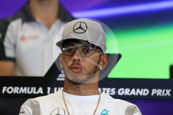 World © Octane Photographic Ltd. F1 USA Grand Prix, Austin Texas – Circuit of the Americas (COTA) Drivers’ Press Conference. Thursday 20th October 2016. Mercedes AMG Petronas – Lewis Hamilton. Digital Ref :1739LB1D9235