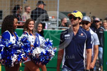 World © Octane Photographic Ltd. Sauber F1 Team C35 – Felipe Nasr and Manor Racing MRT05 - Pascal Wehrlein. Sunday 23rd October 2016, F1 USA Grand Prix Drivers’ Parade, Austin, Texas – Circuit of the Americas (COTA). Digital Ref :1748LB1D3242