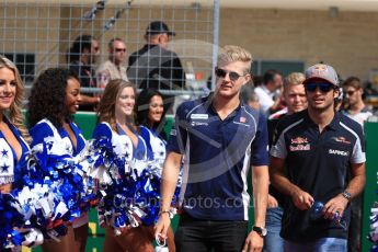 World © Octane Photographic Ltd. Sauber F1 Team C35 – Marcus Ericsson and Scuderia Toro Rosso STR11 – Carlos Sainz. Sunday 23rd October 2016, F1 USA Grand Prix Drivers’ Parade, Austin, Texas – Circuit of the Americas (COTA). Digital Ref :1748LB1D3262