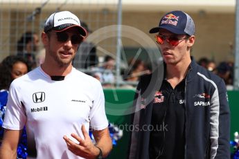 World © Octane Photographic Ltd. McLaren Honda MP4-31 – Jenson Button and Scuderia Toro Rosso STR11 – Daniil Kvyat. Sunday 23rd October 2016, F1 USA Grand Prix Drivers’ Parade, Austin, Texas – Circuit of the Americas (COTA). Digital Ref :1748LB1D3339