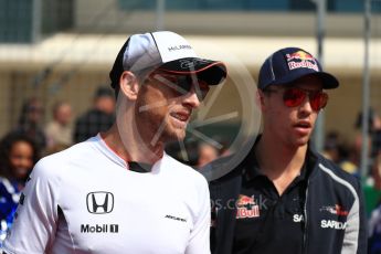 World © Octane Photographic Ltd. McLaren Honda MP4-31 – Jenson Button and Scuderia Toro Rosso STR11 – Daniil Kvyat. Sunday 23rd October 2016, F1 USA Grand Prix Drivers’ Parade, Austin, Texas – Circuit of the Americas (COTA). Digital Ref :1748LB1D3345