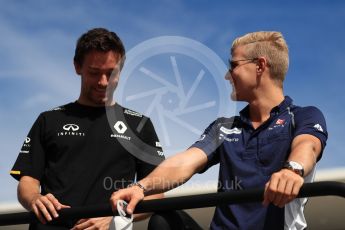 World © Octane Photographic Ltd. Renault Sport F1 Team RS16 – Jolyon Palmer and Sauber F1 Team C35 – Marcus Ericsson. Sunday 23rd October 2016, F1 USA Grand Prix Drivers’ Parade, Austin, Texas – Circuit of the Americas (COTA). Digital Ref :1748LB1D3359