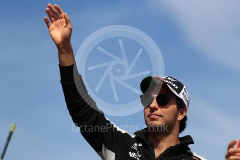 World © Octane Photographic Ltd. Sahara Force India VJM09 - Sergio Perez. Sunday 23rd October 2016, F1 USA Grand Prix Drivers’ Parade, Austin, Texas – Circuit of the Americas (COTA). Digital Ref :1748LB1D3371