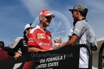 World © Octane Photographic Ltd. Scuderia Ferrari SF16-H – Sebastian Vettel and Manor Racing MRT05 - Pascal Wehrlein. Sunday 23rd October 2016, F1 USA Grand Prix Drivers’ Parade, Austin, Texas – Circuit of the Americas (COTA). Digital Ref :1748LB1D3380