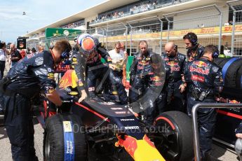 World © Octane Photographic Ltd. Red Bull Racing RB12 – Max Verstappen. Sunday 23rd October 2016, F1 USA Grand Prix Grid, Austin, Texas – Circuit of the Americas (COTA). Digital Ref :1748LB2D5848