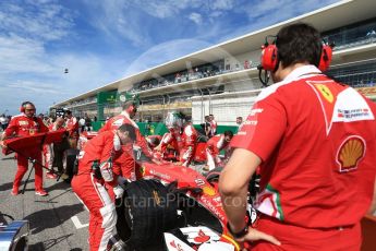 World © Octane Photographic Ltd. Scuderia Ferrari SF16-H – Sebastian Vettel. Sunday 23rd October 2016, F1 USA Grand Prix Grid, Austin, Texas – Circuit of the Americas (COTA). Digital Ref :1748LB2D5879