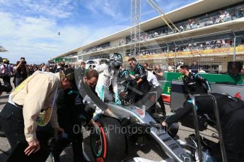 World © Octane Photographic Ltd. Mercedes AMG Petronas W07 Hybrid – Nico Rosberg. Sunday 23rd October 2016, F1 USA Grand Prix Grid, Austin, Texas – Circuit of the Americas (COTA). Digital Ref :1748LB2D5916