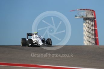 World © Octane Photographic Ltd. Williams Martini Racing, Williams Mercedes FW38 – Valtteri Bottas. Friday 21st October 2016, F1 USA Grand Prix Practice 1, Austin, Texas – Circuit of the Americas (COTA). Digital Ref :1742LB1D9696