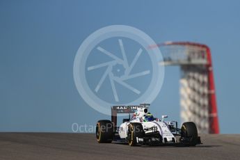 World © Octane Photographic Ltd. Williams Martini Racing, Williams Mercedes FW38 – Felipe Massa. Friday 21st October 2016, F1 USA Grand Prix Practice 1, Austin, Texas – Circuit of the Americas (COTA). Digital Ref :1742LB1D9976