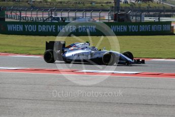 World © Octane Photographic Ltd. Williams Martini Racing, Williams Mercedes FW38 – Valtteri Bottas. Friday 21st October 2016, F1 USA Grand Prix Practice 1, Austin, Texas – Circuit of the Americas (COTA). Digital Ref :1742LB2D4873