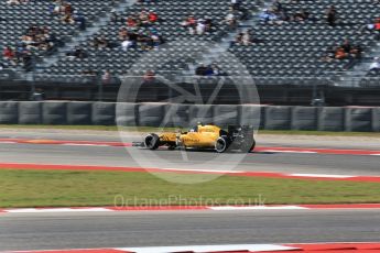 World © Octane Photographic Ltd. Renault Sport F1 Team RS16 – Jolyon Palmer. Friday 21st October 2016, F1 USA Grand Prix Practice 1, Austin, Texas – Circuit of the Americas (COTA). Digital Ref :1742LB2D4987