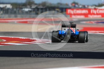 World © Octane Photographic Ltd. Manor Racing MRT05 - Pascal Wehrlein. Friday 21st October 2016, F1 USA Grand Prix Practice 2, Austin, Texas – Circuit of the Americas (COTA). Digital Ref :1743LB1D0579