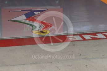 World © Octane Photographic Ltd. Scuderia Ferrari SF16-H – Kimi Raikkonen's garage markings. Saturday 22nd October 2016, F1 USA Grand Prix Practice 3, Austin, Texas – Circuit of the Americas (COTA). Digital Ref :1745LB1D2650