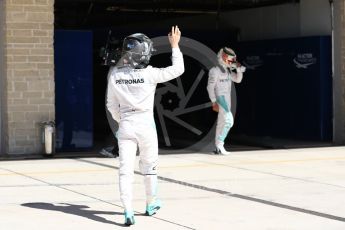 World © Octane Photographic Ltd. Mercedes AMG Petronas W07 Hybrid – Nico Rosberg and Lewis Hamilton. Saturday 22nd October 2016, F1 USA Grand Prix Qualifying, Austin, Texas – Circuit of the Americas (COTA). Digital Ref :1747LB1D2860