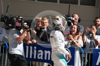 World © Octane Photographic Ltd. Mercedes AMG Petronas W07 Hybrid – Lewis Hamilton and Rosa Salazar . Saturday 22nd October 2016, F1 USA Grand Prix Qualifying, Austin, Texas – Circuit of the Americas (COTA). Digital Ref :1747LB1D2867