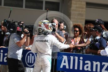 World © Octane Photographic Ltd. Mercedes AMG Petronas W07 Hybrid – Lewis Hamilton and Sorena Williams. Saturday 22nd October 2016, F1 USA Grand Prix Qualifying, Austin, Texas – Circuit of the Americas (COTA). Digital Ref :1747LB1D2875