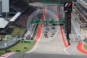 World © Octane Photographic Ltd. Mercedes AMG Petronas W07 Hybrid – Lewis Hamilton leads the race start. Sunday 23rd October 2016, F1 USA Grand Prix Race, Austin, Texas – Circuit of the Americas (COTA). Digital Ref :1749LB1D3560