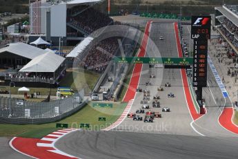 World © Octane Photographic Ltd. Mercedes AMG Petronas W07 Hybrid – Lewis Hamilton leads the race start. Sunday 23rd October 2016, F1 USA Grand Prix Race, Austin, Texas – Circuit of the Americas (COTA). Digital Ref :1749LB1D3577