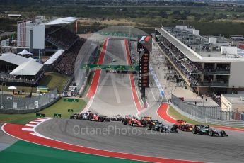 World © Octane Photographic Ltd. Mercedes AMG Petronas W07 Hybrid – Lewis Hamilton leads into turn 1. Sunday 23rd October 2016, F1 USA Grand Prix Race, Austin, Texas – Circuit of the Americas (COTA). Digital Ref :1749LB1D3602