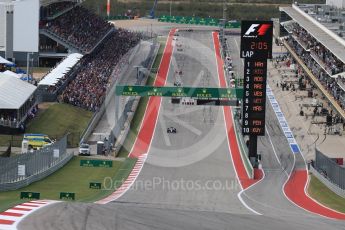 World © Octane Photographic Ltd. Mercedes AMG Petronas W07 Hybrid – Lewis Hamilton leads the start of lap 2. Sunday 23rd October 2016, F1 USA Grand Prix Race, Austin, Texas – Circuit of the Americas (COTA). Digital Ref :1749LB1D3619