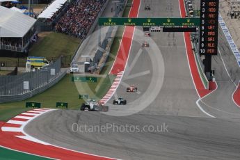 World © Octane Photographic Ltd. Mercedes AMG Petronas W07 Hybrid – Lewis Hamilton leads the start of lap 2. Sunday 23rd October 2016, F1 USA Grand Prix Race, Austin, Texas – Circuit of the Americas (COTA). Digital Ref :1749LB1D3632