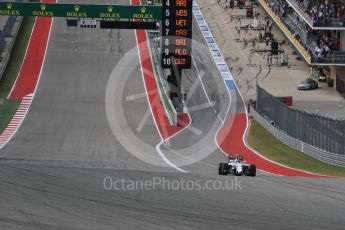 World © Octane Photographic Ltd. Williams Martini Racing, Williams Mercedes FW38 – Valtteri Bottas exits the pits after a stop for a puncture. Sunday 23rd October 2016, F1 USA Grand Prix Race, Austin, Texas – Circuit of the Americas (COTA). Digital Ref :1749LB1D3686