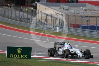 World © Octane Photographic Ltd. Williams Martini Racing, Williams Mercedes FW38 – Valtteri Bottas. Sunday 23rd October 2016, F1 USA Grand Prix Race, Austin, Texas – Circuit of the Americas (COTA). Digital Ref :1749LB1D3813