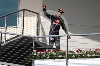 World © Octane Photographic Ltd. Red Bull Racing RB12 – Daniel Ricciardo (3rd). Sunday 23rd October 2016, F1 USA Grand Prix Podium, Austin, Texas – Circuit of the Americas (COTA). Digital Ref : 1750LB1D4170