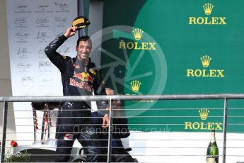 World © Octane Photographic Ltd. Red Bull Racing RB12 – Daniel Ricciardo (3rd). Sunday 23rd October 2016, F1 USA Grand Prix Podium, Austin, Texas – Circuit of the Americas (COTA). Digital Ref : 1750LB1D4182