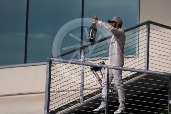 World © Octane Photographic Ltd. Mercedes AMG Petronas W07 Hybrid – Lewis Hamilton (1st). Sunday 23rd October 2016, F1 USA Grand Prix Podium, Austin, Texas – Circuit of the Americas (COTA). Digital Ref :1750LB1D4791
