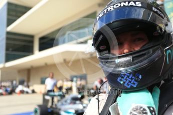World © Octane Photographic Ltd. Mercedes AMG Petronas W07 Hybrid – Nico Rosberg (2nd). Sunday 23rd October 2016, F1 USA Grand Prix Parc Ferme, Austin, Texas – Circuit of the Americas (COTA). Digital Ref :1750LB2D6014