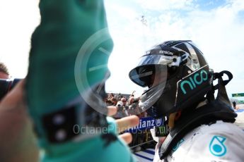 World © Octane Photographic Ltd. Mercedes AMG Petronas W07 Hybrid – Nico Rosberg (2nd). Sunday 23rd October 2016, F1 USA Grand Prix Parc Ferme, Austin, Texas – Circuit of the Americas (COTA). Digital Ref :1750LB2D6020