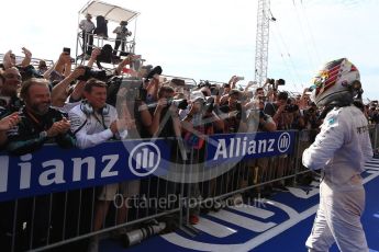 World © Octane Photographic Ltd. Mercedes AMG Petronas W07 Hybrid – Lewis Hamilton (1st). Sunday 23rd October 2016, F1 USA Grand Prix Parc Ferme, Austin, Texas – Circuit of the Americas (COTA). Digital Ref :1750LB2D6085