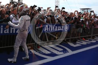 World © Octane Photographic Ltd. Mercedes AMG Petronas W07 Hybrid – Lewis Hamilton (1st). Sunday 23rd October 2016, F1 USA Grand Prix Parc Ferme, Austin, Texas – Circuit of the Americas (COTA). Digital Ref :1750LB2D6092