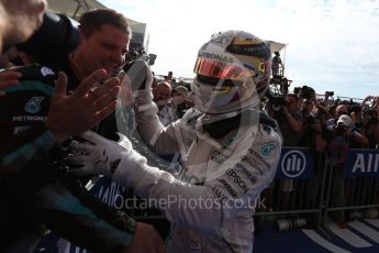 World © Octane Photographic Ltd. Mercedes AMG Petronas W07 Hybrid – Lewis Hamilton (1st). Sunday 23rd October 2016, F1 USA Grand Prix Parc Ferme, Austin, Texas – Circuit of the Americas (COTA). Digital Ref :1750LB2D6117